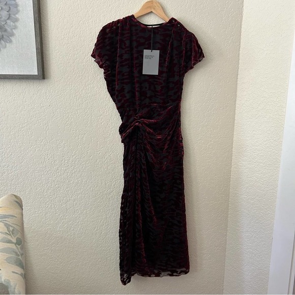 Zara Draped wine velvet mesh dress nwt women’s size XS - Picture 3 of 15